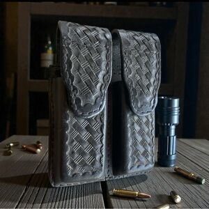 Ted Blocker Vintage Dual Magazine Pouch Basketweave Leather CP250 Belt Accessory